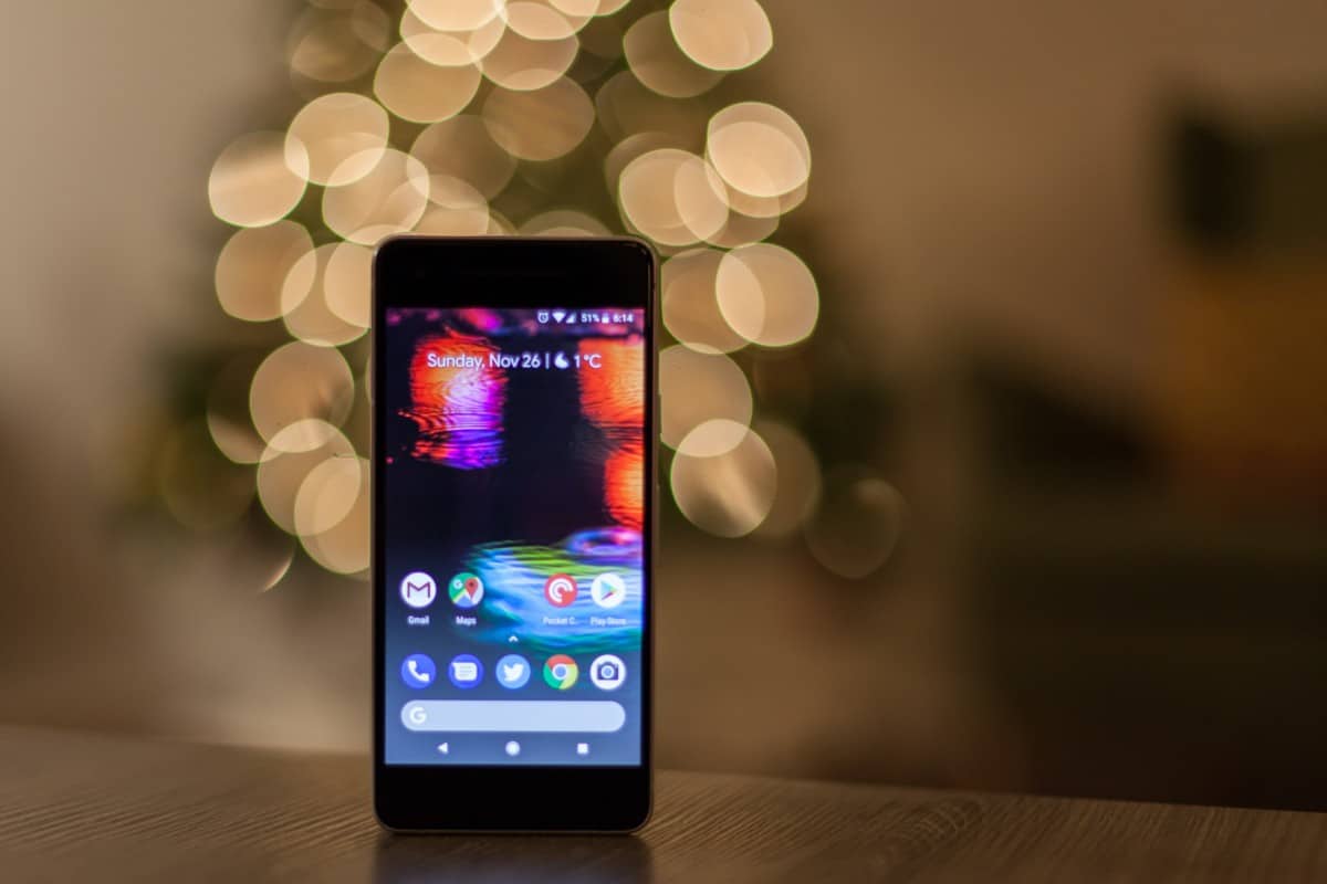 a smart phone against a blurred background